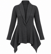 STREETWEAR women’s charcoal grey ribbed asymmetric cardigan in UK Size L. Stylish waterfall design, long sleeves and comfortable layering fit.
