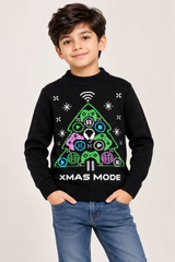 STUDIO Boys Black Xmas Mode Gaming Christmas Sweater