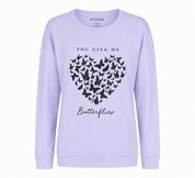 STUDIO lavender butterfly print sweatshirt in UK size 12/14. Stylish crew neck design with long sleeves and a beautiful butterfly-heart graphic.