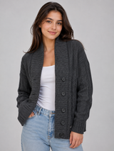 Superdry Girls Charcoal Grey Ribbed Knit Cardigan