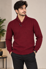 TED BAKER Men Burgundy Shawl Collar Knit Jumper