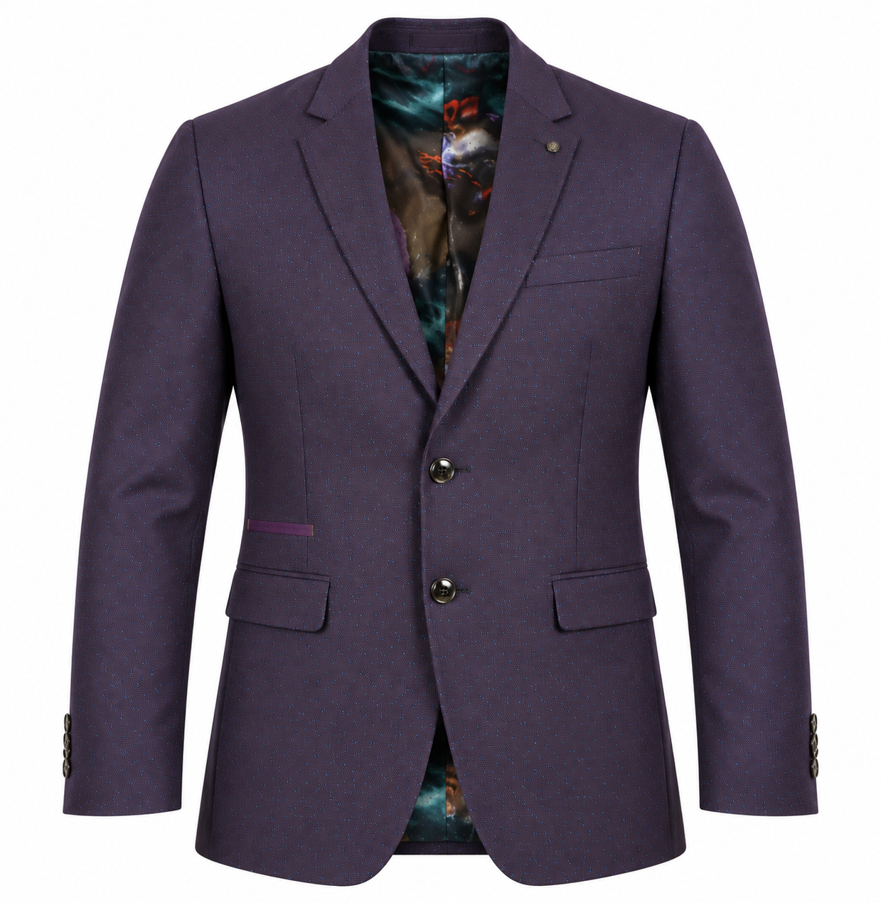 navy formal jacket with subtle blue dots, ideal for weddings, office and parties.