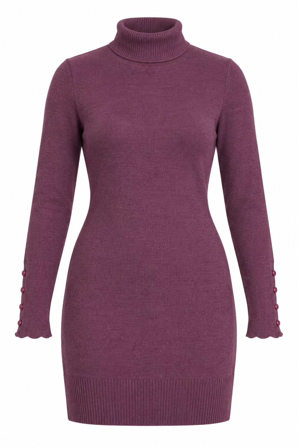 this TEZENIS women’s plum roll neck knitted tunic in UK Size M, featuring long sleeves, button cuff details and a stylish ribbed finish. Perfect for winter wear.