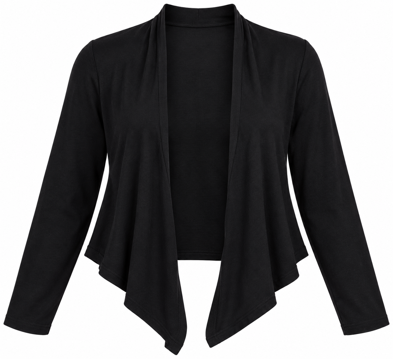  The Collection Debenhams women’s black waterfall cardigan in UK Size 16. Stylish short-length open-front design with long sleeves for versatile layering.
