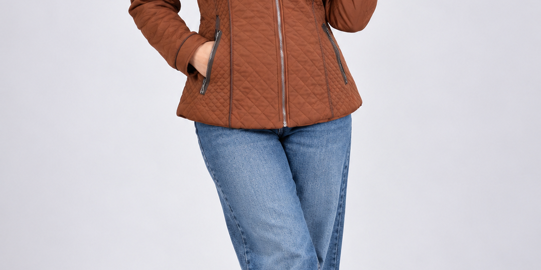  THE COLLECTION Women's Brown Quilted Jacket in UK XL. Stylish zip-up design with zipped pockets. Chest 20", length 22". Perfect for everyday wear.