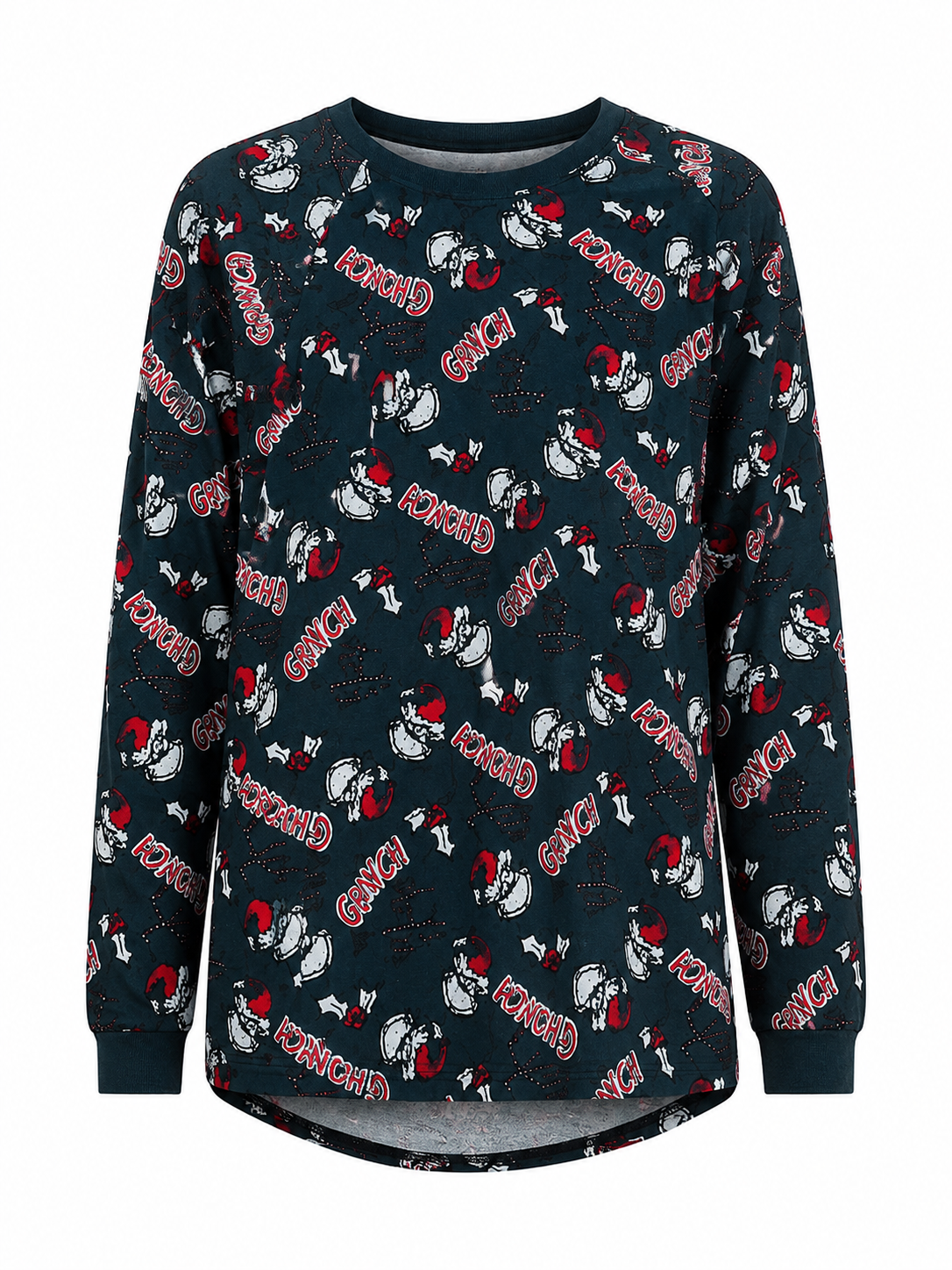  The Grinch girls' Christmas printed long sleeve top in UK size 12-14 years. Fun festive design, comfortable fit and perfect for casual winter outfits.
