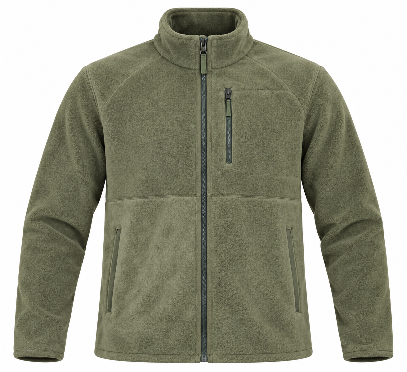  Timberland men’s olive green full-zip fleece jacket in UK Size M. Warm, comfortable and versatile with zipped pockets for everyday winter wear.