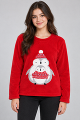 Time to Dream Red Penguin Fleece Pyjama Top