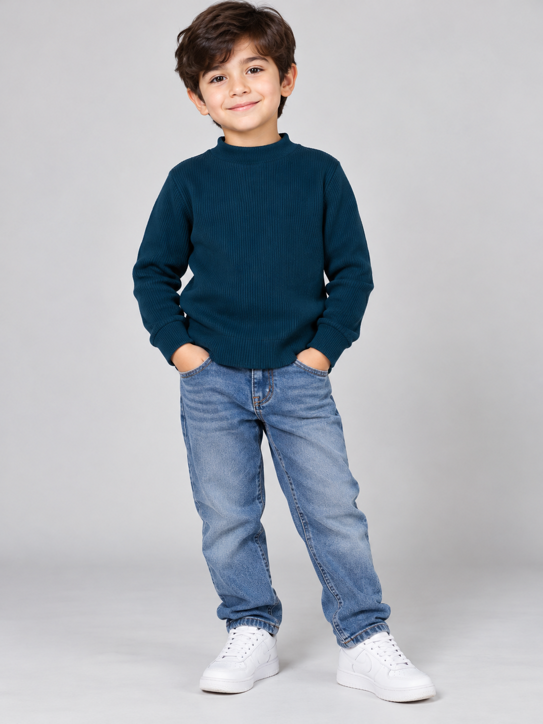  Toast Boys Dark Teal Ribbed Knit High Neck Jumper in UK Size M. Stylish long-sleeve knitwear, perfect for casual autumn and winter outfits.