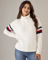 Tommy Hilfiger Womens Cream Cable Knit Turtleneck