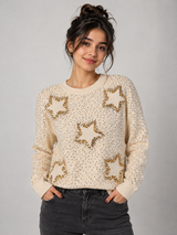 TOP SHOP Cream Sequin Star Jumper for Women