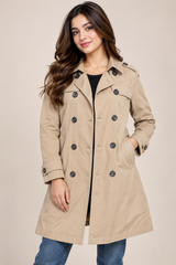 TOPMAN WOMEN  Beige Double-Breasted Trench Coat