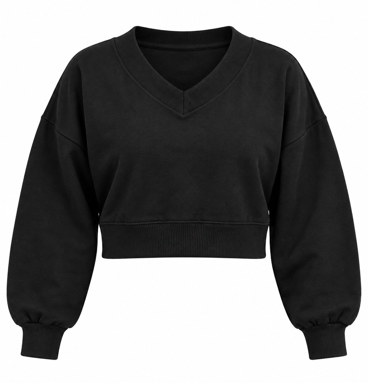  TOPSHOP Women's Black V-Neck Cropped Sweatshirt in UK 4XL, chest 26 inches. Stylish oversized fit, long sleeves and trendy casual design.