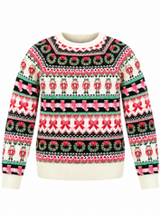 Tu girls’ Christmas jumper, age 10 years, with colourful Fair Isle patterns, nutcracker motifs, long sleeves and cream ribbed trims.