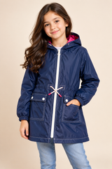 Tu Girl Navy Hooded Raincoat Jacket