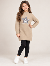 TU Girls Beige Ribbed Knitted Star Sweater Dress