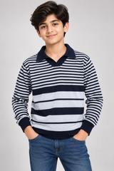 TU Kids Navy & Grey Striped Collared Jumper