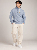 TU Men Silver Textured Funnel Neck Pullover Hoodie with Kangaroo Pocket