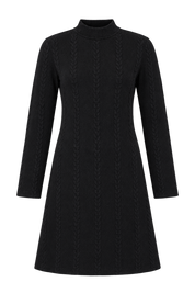 TU WOMAN Black Cable Knit Mock Neck Sweater Dress in UK Size M. Long sleeve A-line design with textured knit detailing, perfect for stylish everyday and winter wear.