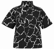 TU WOMAN black & white abstract print high neck top in UK Size M. Stylish short sleeves, relaxed fit and bold monochrome design for everyday wear.
