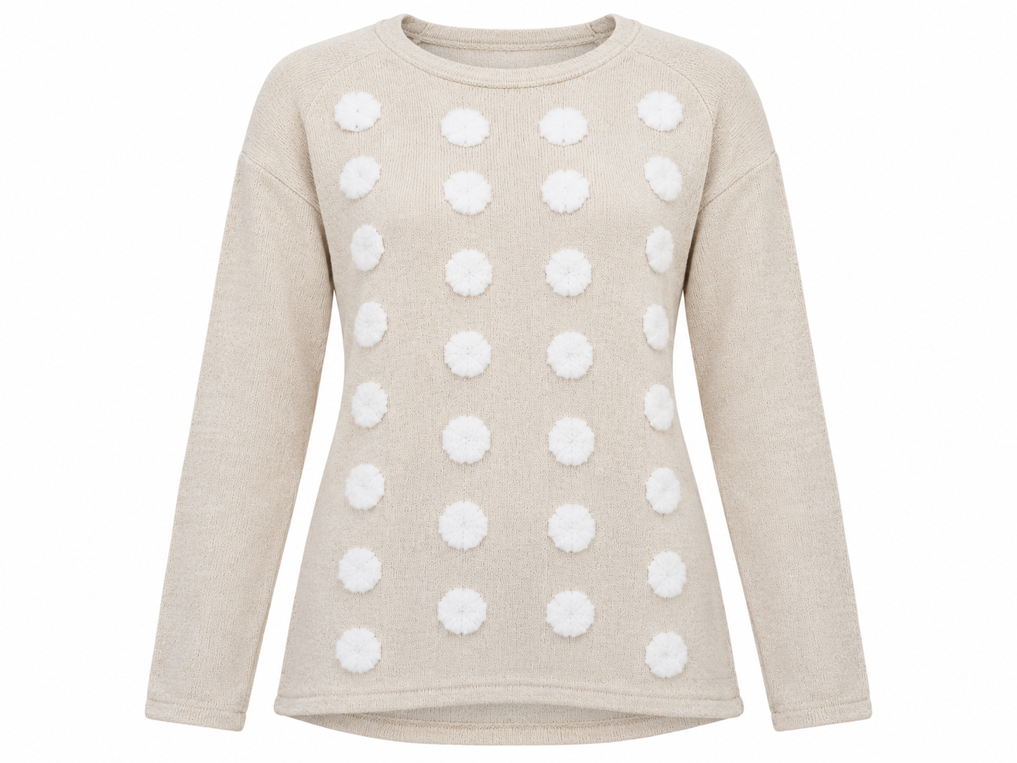 TU Women's Cream Pom Pom Knit Jumper in UK Size M. Stylish long sleeve round neck sweater with textured detailing, perfect for casual winter wear.
