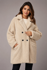 TU Women Cream Teddy Borg Fleece Coat