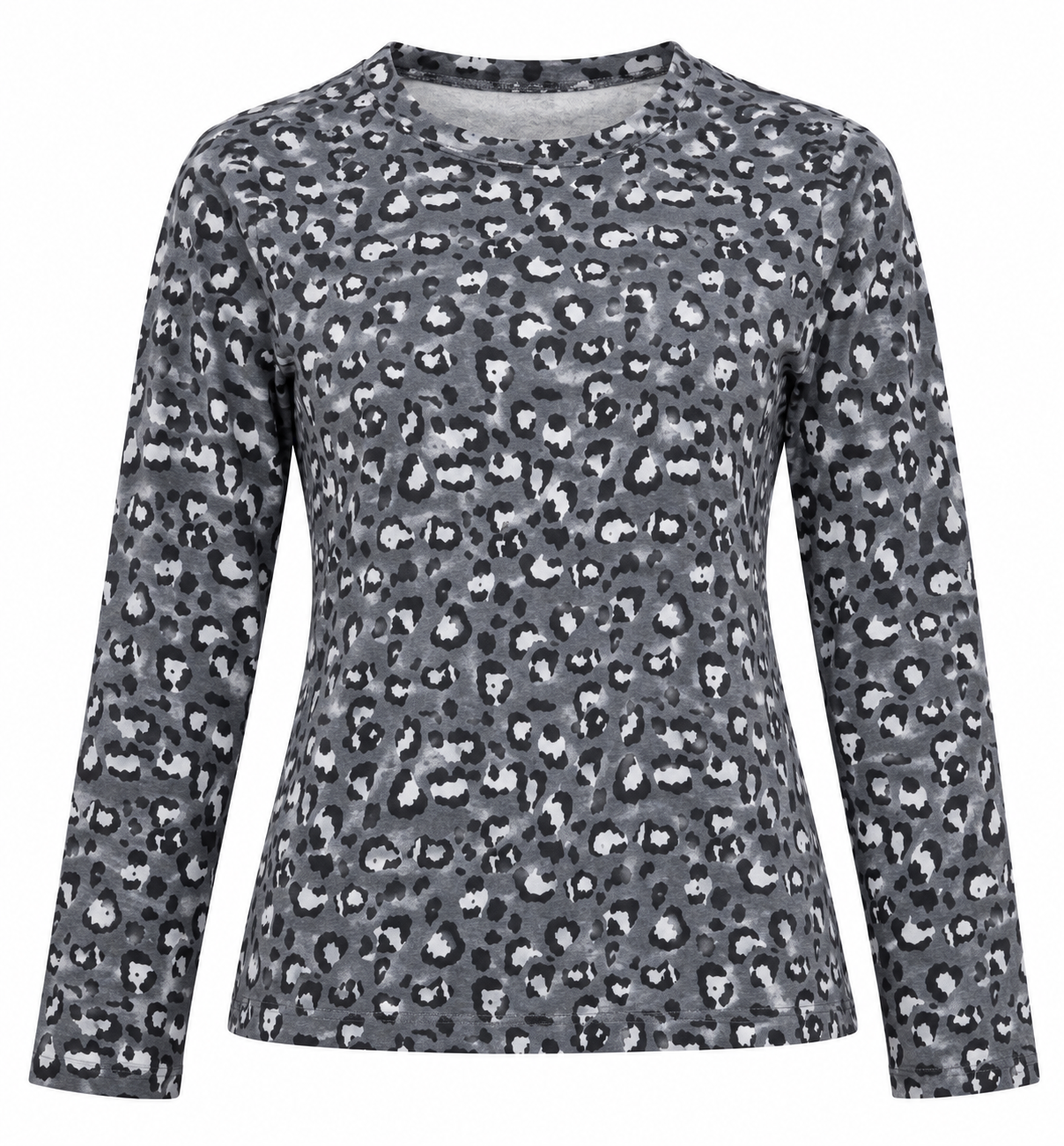 TU Women Grey Leopard Print Crew Neck Long Sleeve Top in UK Size S. Stylish animal-print women’s top, perfect for casual and everyday wear.