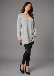 TU Women Grey Sequin V-Neck Knit Jumper Dress in UK Size 22. Stylish, comfortable and perfect for casual or evening winter outfits.