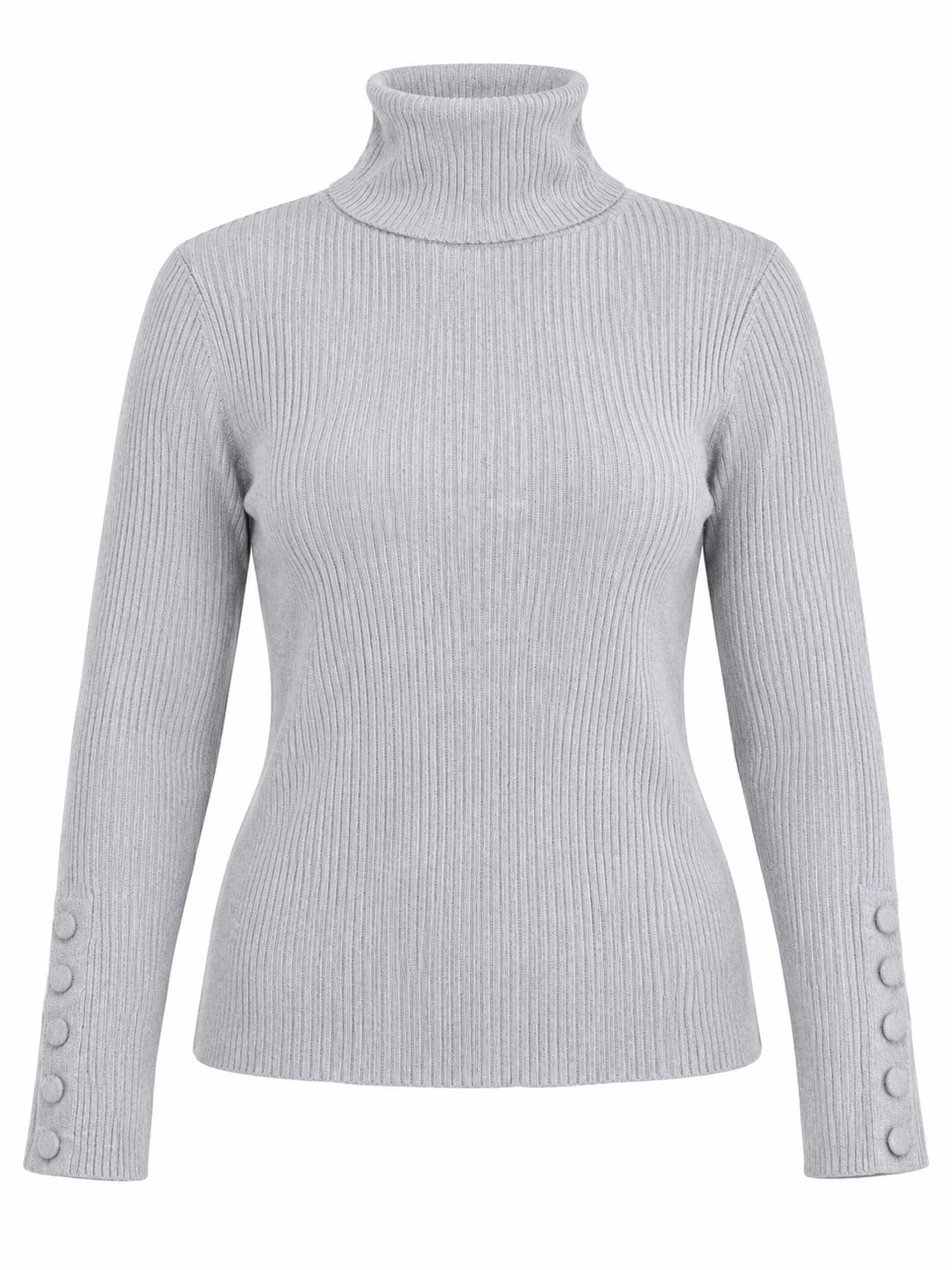 TU Women's Light Grey Ribbed Roll Neck Jumper in UK Size S. Stylish button cuffs, soft-looking ribbed texture and a flattering everyday fit.