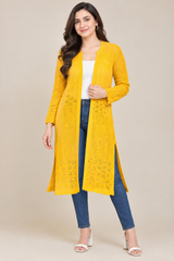 TU Women Mustard Yellow Longline Knitted Cardigan
