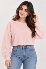 TU Women Pink Fuzzy Cropped Knit Jumper
