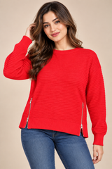 TU Women Red Ribbed Knit Jumper with Side Zips