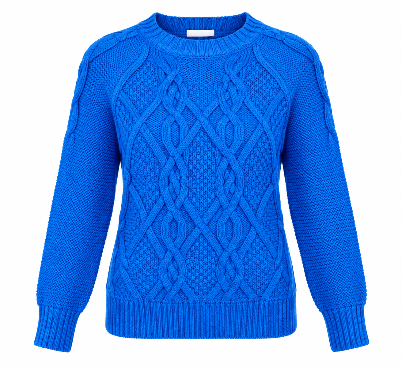  Tu Women’s Royal Blue Cable Knit Jumper in UK Size XS. Stylish textured knit with crew neck and long sleeves, perfect for autumn and winter.