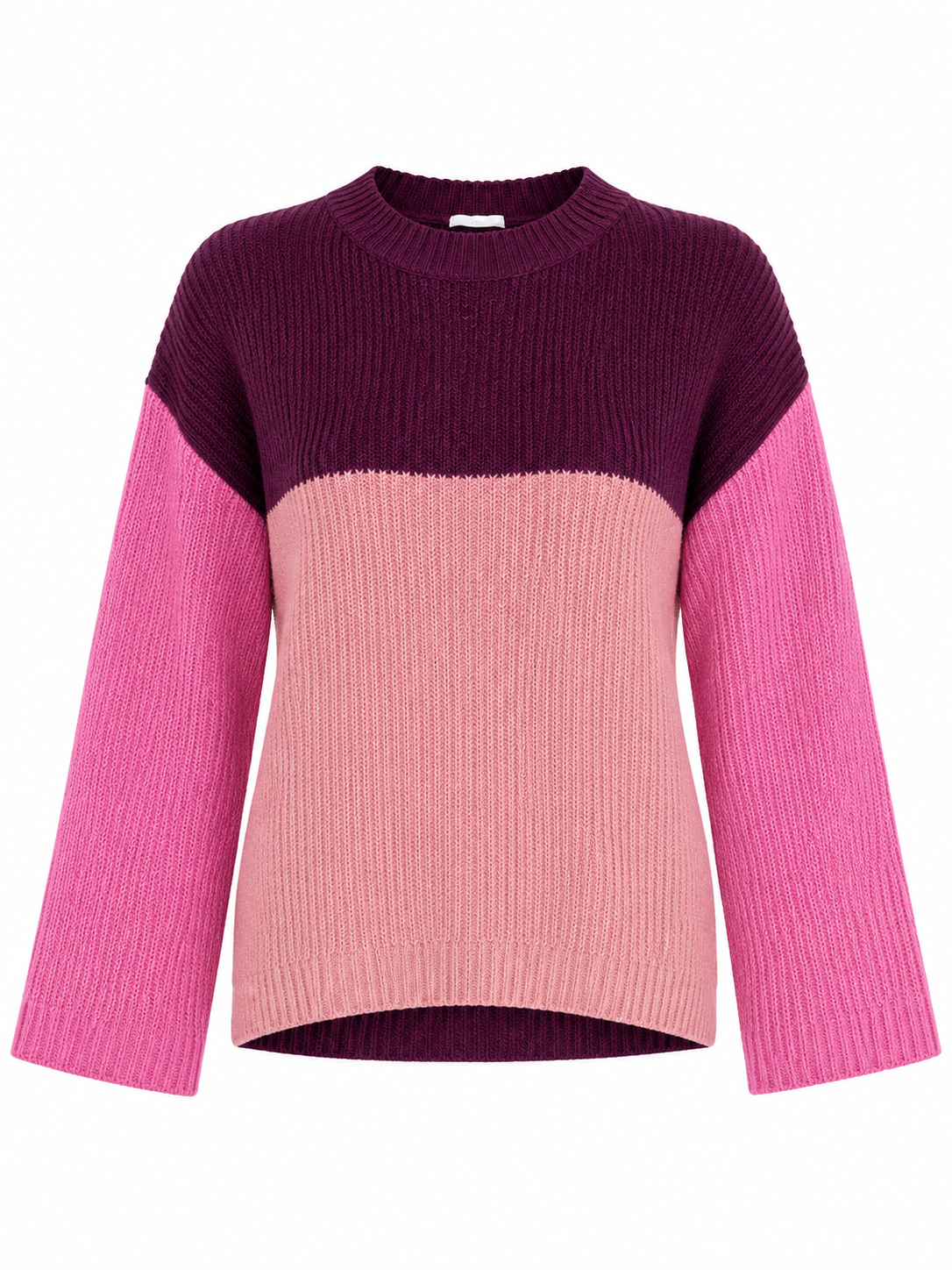  TU women’s colour block chunky knit jumper in plum, pink and dusty pink. Cosy ribbed design with long sleeves, UK Size XL, perfect for casual winter outfits.