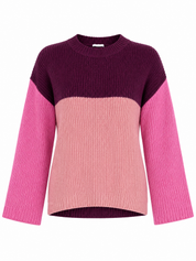  TU women’s colour block chunky knit jumper in plum, pink and dusty pink. Cosy ribbed design with long sleeves, UK Size XL, perfect for casual winter outfits.