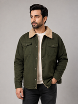 ReServed LABELS Mens Olive Green Sherpa Collar Jacket