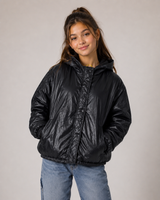 UK HandPicked Black Hooded Block Puffer Jacket for Girls