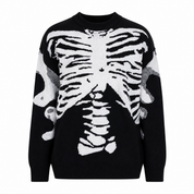  UK HandPicked Black Skeleton Graphic Knit Sweater featuring a bold ribcage design, long sleeves and a stylish monochrome look. Perfect for casual outfits.