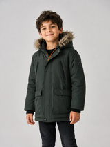 UK HandPicked Boys Olive Green Faux Fur Hooded Winter Parka Jacket