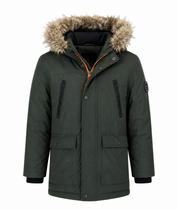  UK HandPicked Boys Olive Green Faux Fur Hooded Winter Parka Jacket. Warm, stylish, and comfortable winter coat for boys aged 8–10 years, featuring a faux fur hood, utility pockets, and premium insulation.