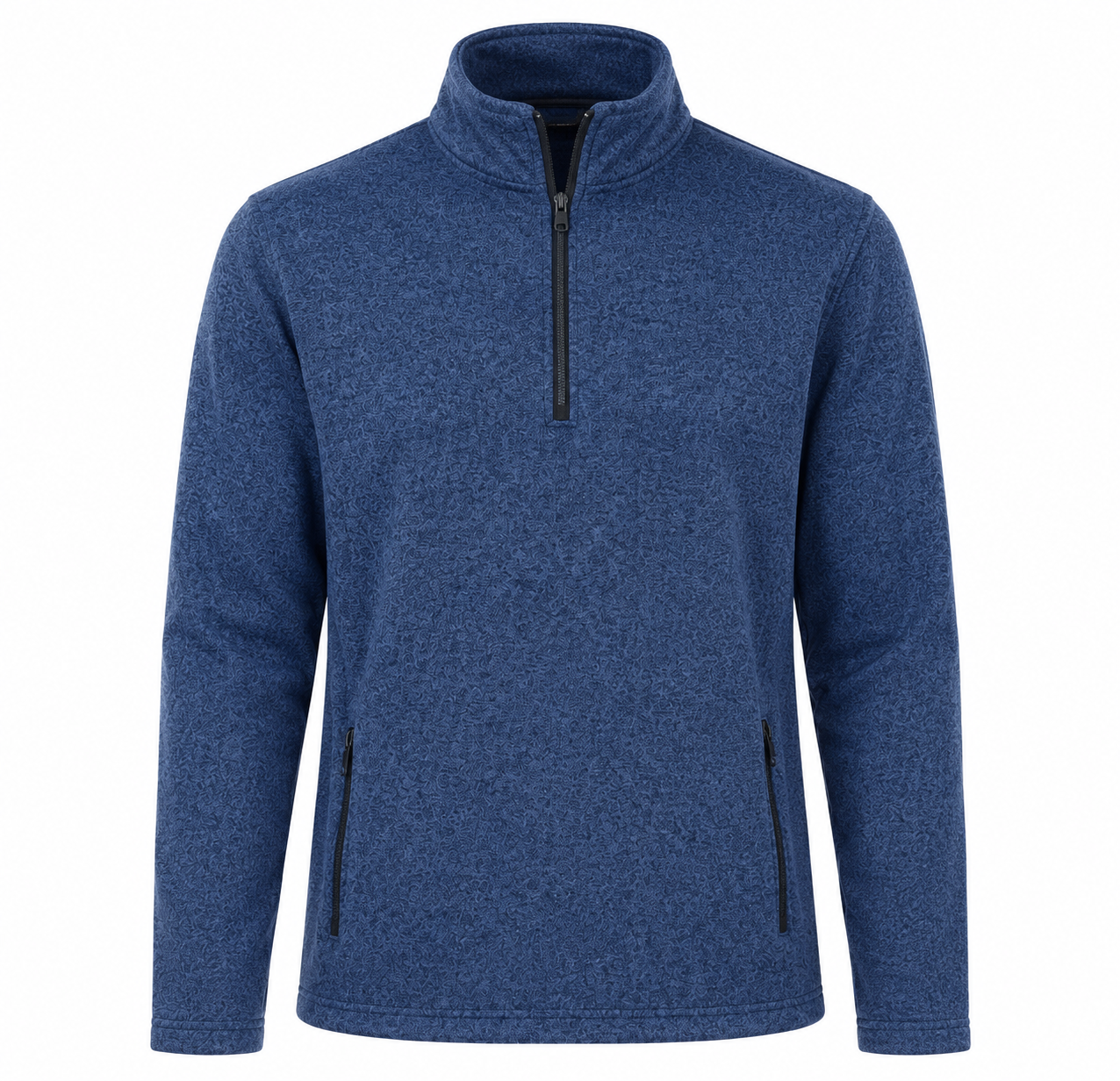  UK HandPicked Men's Blue Quarter Zip Fleece Pullover featuring a soft fleece fabric, high neck, zip pockets, and regular fit. Perfect for casual wear, travel, and winter comfort.