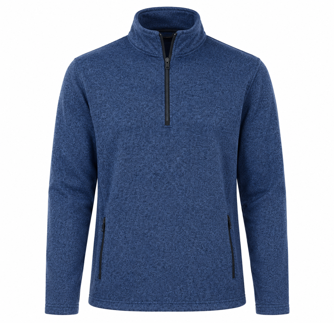  UK HandPicked Men's Blue Quarter Zip Fleece Pullover featuring a soft fleece fabric, high neck, zip pockets, and regular fit. Perfect for casual wear, travel, and winter comfort.