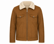 UK HandPicked Men's Brown Faux Suede Shearling Jacket. Soft sherpa lining, zip-up design, classic winter fashion, and everyday comfort.