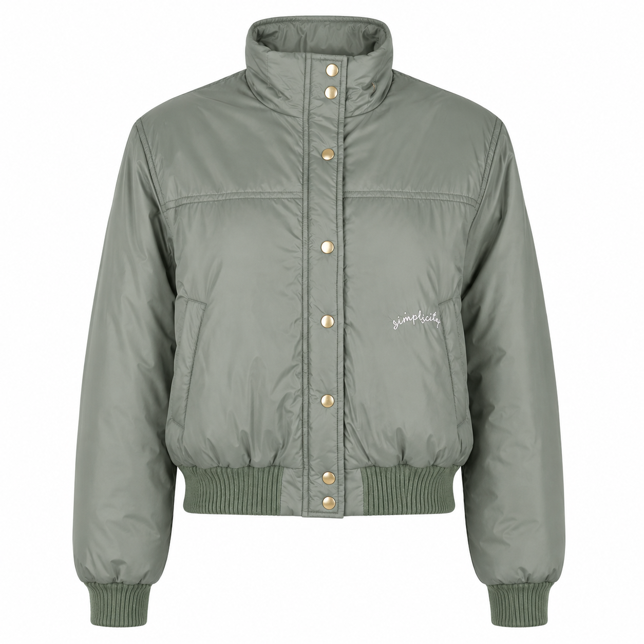  HandPicked Sage Green Quilted Bomber Jacket with a stylish cropped fit, padded design, snap buttons, ribbed trims and versatile everyday appeal.