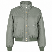  HandPicked Sage Green Quilted Bomber Jacket with a stylish cropped fit, padded design, snap buttons, ribbed trims and versatile everyday appeal.