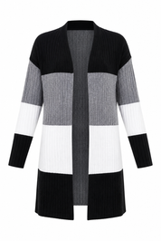 UK HandPicked women's colour block ribbed cardigan in UK Size XL, featuring a stylish black, grey and white design with a comfortable longline fit.