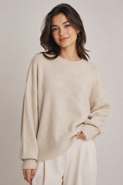  UK HandPicked Women's Cream Sparkle Knit Oversized Sweater. Soft knitted fabric, elegant shimmer finish, relaxed oversized fit, and perfect for casual, office, and winter layering.