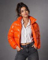 UK HandPicked Women's Glossy Orange Cropped Puffer Jacket