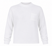 UK HandPicked Women's White Mock Neck Knit Sweater featuring a soft knit fabric, chest pocket, and relaxed fit. A stylish casual jumper perfect for everyday wear.