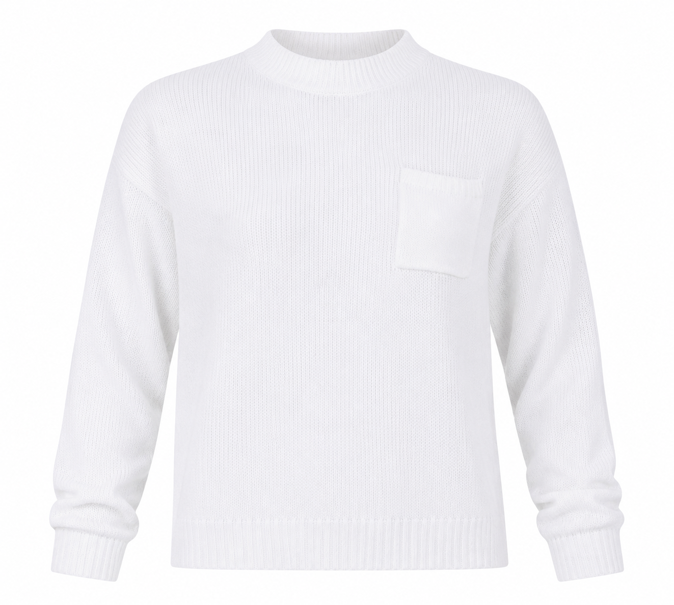 UK HandPicked Women's White Mock Neck Knit Sweater featuring a soft knit fabric, chest pocket, and relaxed fit. A stylish casual jumper perfect for everyday wear.